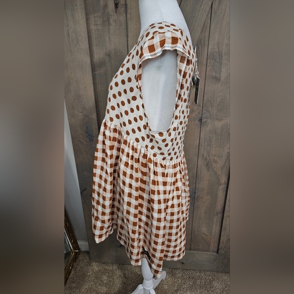 MATILDA JANE Feeling Collegiate Polka Dot and Checkered Babydoll Blouse.M NWT - Picture 10 of 13